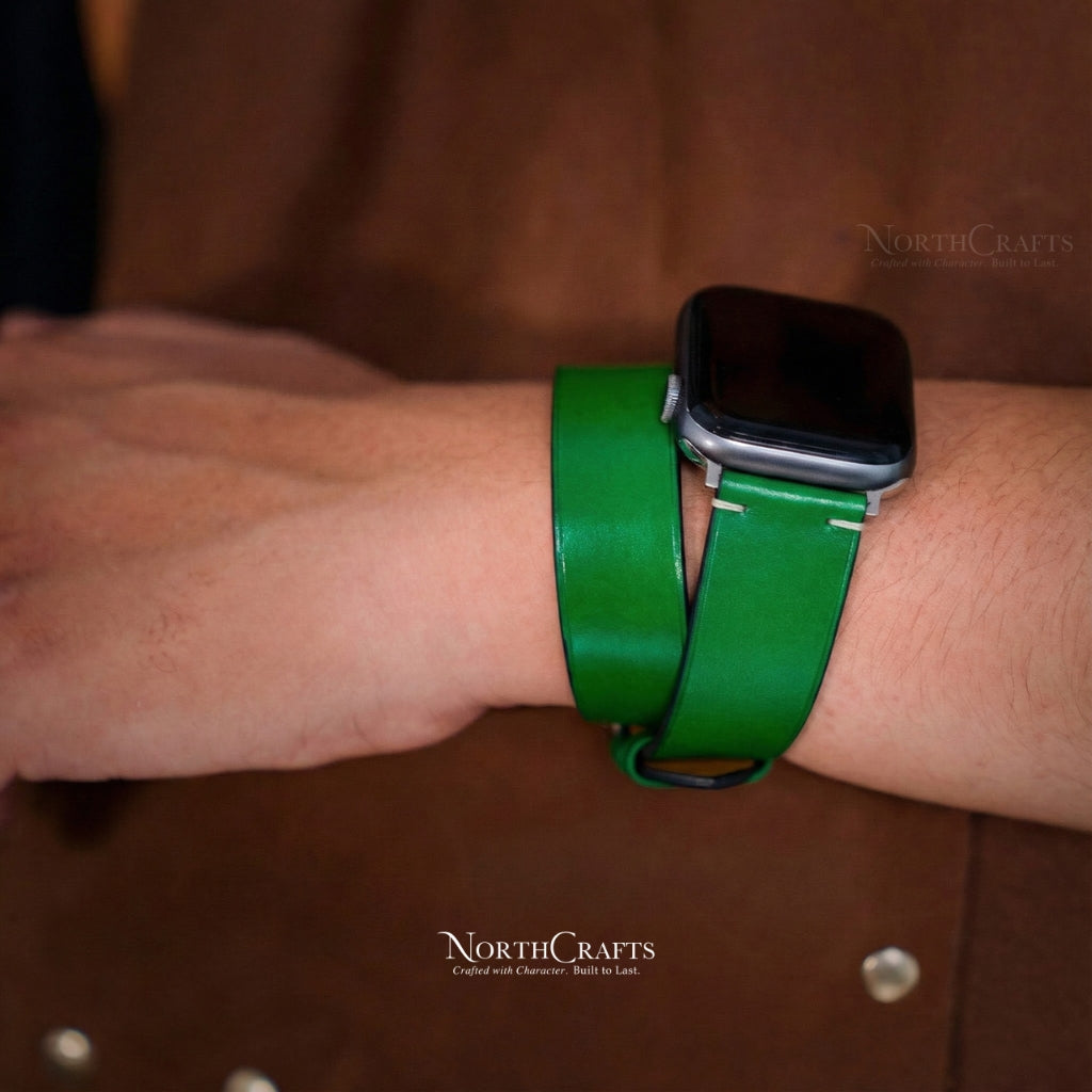 Leather Double Wrap iWatch Band (38mm–49mm) for Apple Watch Series SE2, 11, 10, 9, 8 & 7 – Personalized Handmade – NorthCrafts | NorthCrafts