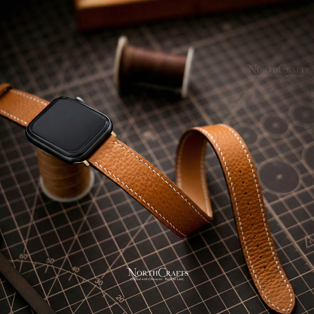 Leather Double Wrap iWatch Long Band (38mm–49mm) for Apple Watch Series SE2, 11, 10, 9, 8 & 7 – Personalized Handmade – NorthCrafts | NorthCrafts