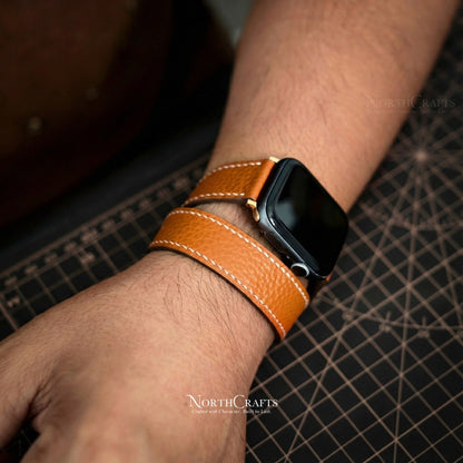 Leather Double Wrap iWatch Long Band (38mm–49mm) for Apple Watch Series SE2, 11, 10, 9, 8 & 7 – Personalized Handmade – NorthCrafts | NorthCrafts