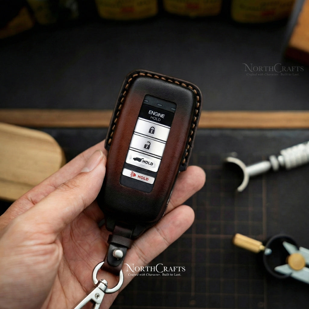 Leather Key Fob Cover with Strap & Initial Charm for Acura MDX, CDX, NSX, RDX, RLX, TLX & TLX-L – Personalized Handmade – NorthCrafts | NorthCrafts