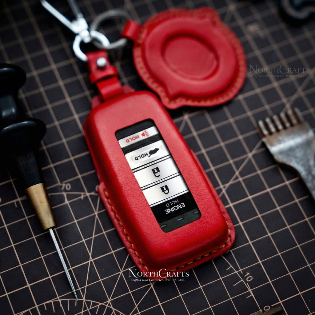 Leather Key Fob Cover with Strap & Initial Charm for Acura MDX, CDX, NSX, RDX, RLX, TLX & TLX-L – Personalized Handmade – NorthCrafts | NorthCrafts