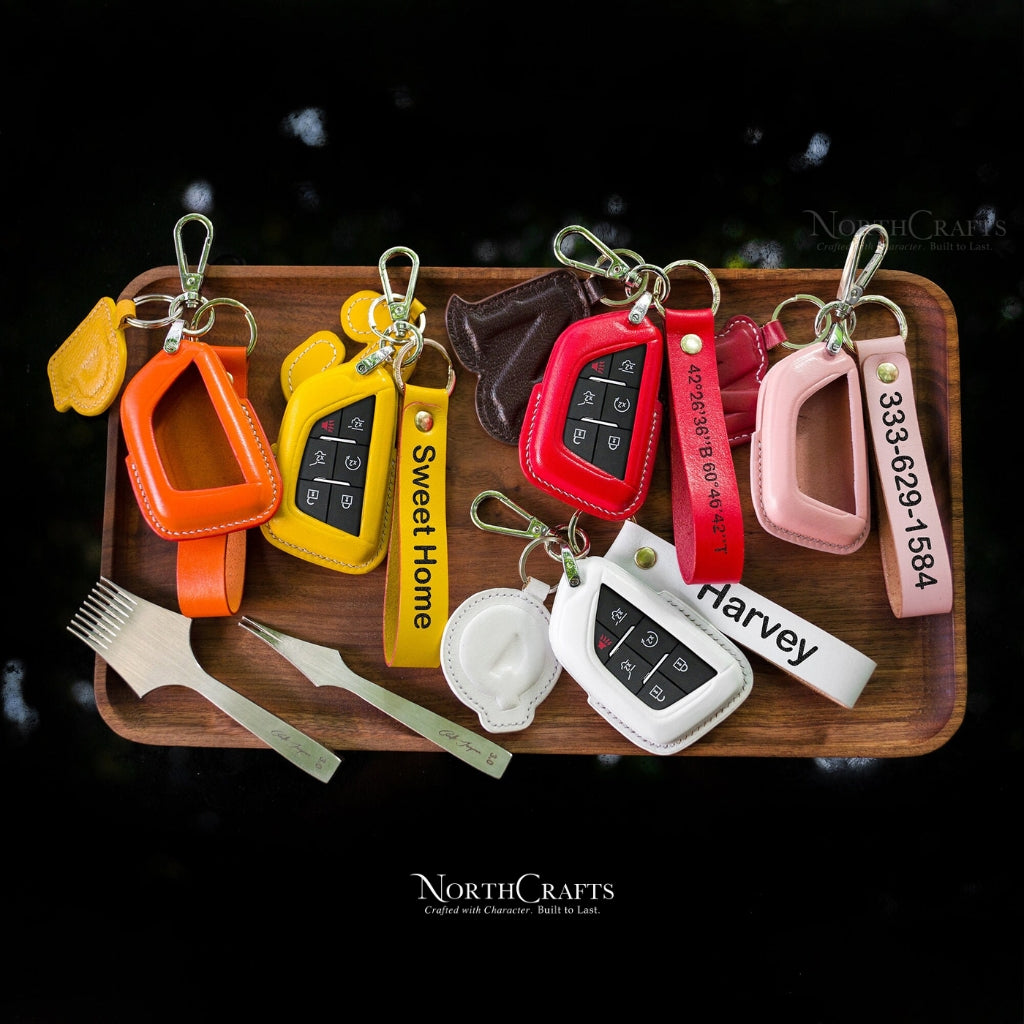 Leather Key Fob Cover for Cadillac Escalade CT4 CT5 CT6 XT4 XT5 XT6 | NorthCrafts