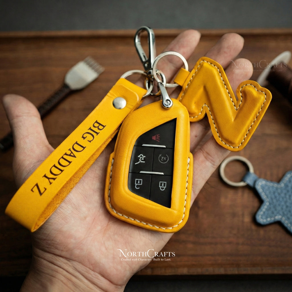 Leather Key Fob Cover for Cadillac Escalade CT4 CT5 CT6 XT4 XT5 XT6 | NorthCrafts