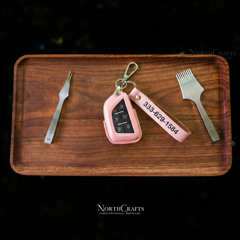 Leather Key Fob Cover for Cadillac Escalade CT4 CT5 CT6 XT4 XT5 XT6 | NorthCrafts