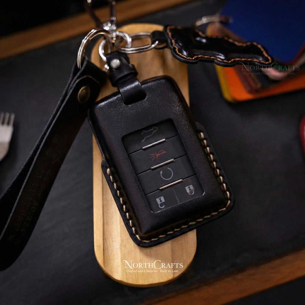 Leather Key Fob Cover for Cadillac Escalade DTS STS CTS SRX XTS ATS Premium | NorthCrafts