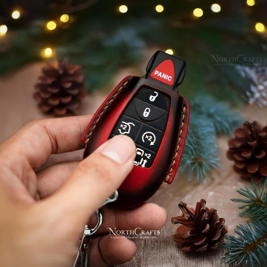 Leather Key Fob Cover for Chrysler Dodge Jeep - Challenger Charger Durango Grand Caravan Journey Magnum Ram Commander Grand Cherokee | NorthCrafts