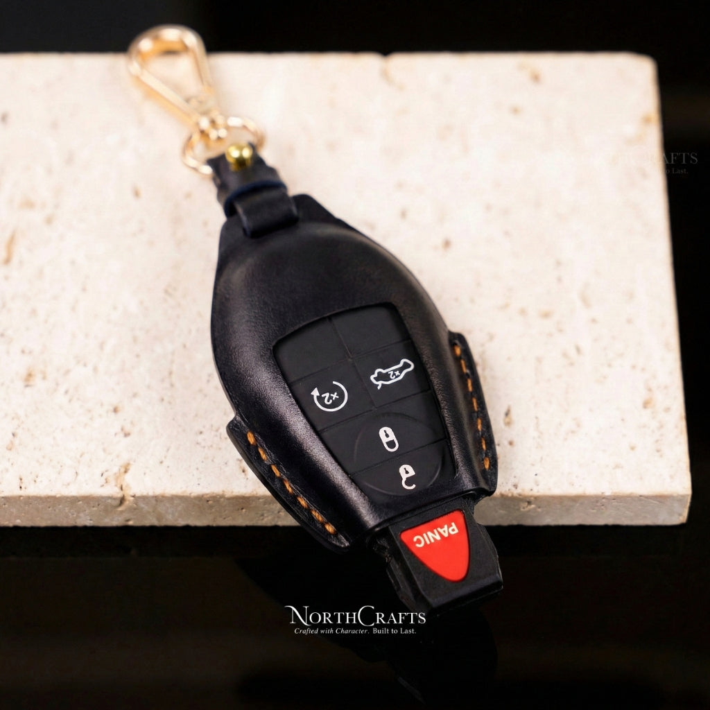 Leather Key Fob Cover for Chrysler Dodge Jeep - Challenger Charger Durango Grand Caravan Journey Magnum Ram Commander Grand Cherokee | NorthCrafts
