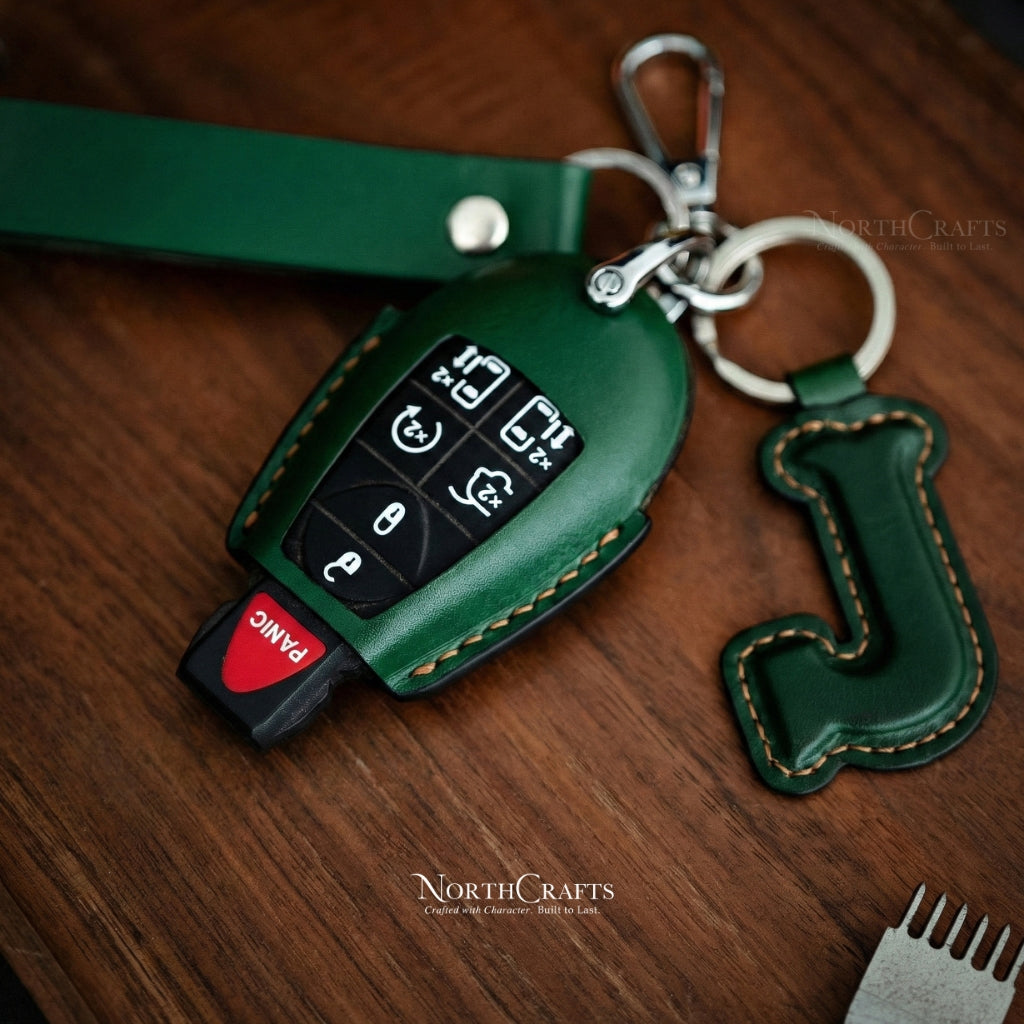 Leather Key Fob Cover for Chrysler Dodge Jeep - Challenger Charger Durango Grand Caravan Journey Magnum Ram Commander Grand Cherokee | NorthCrafts