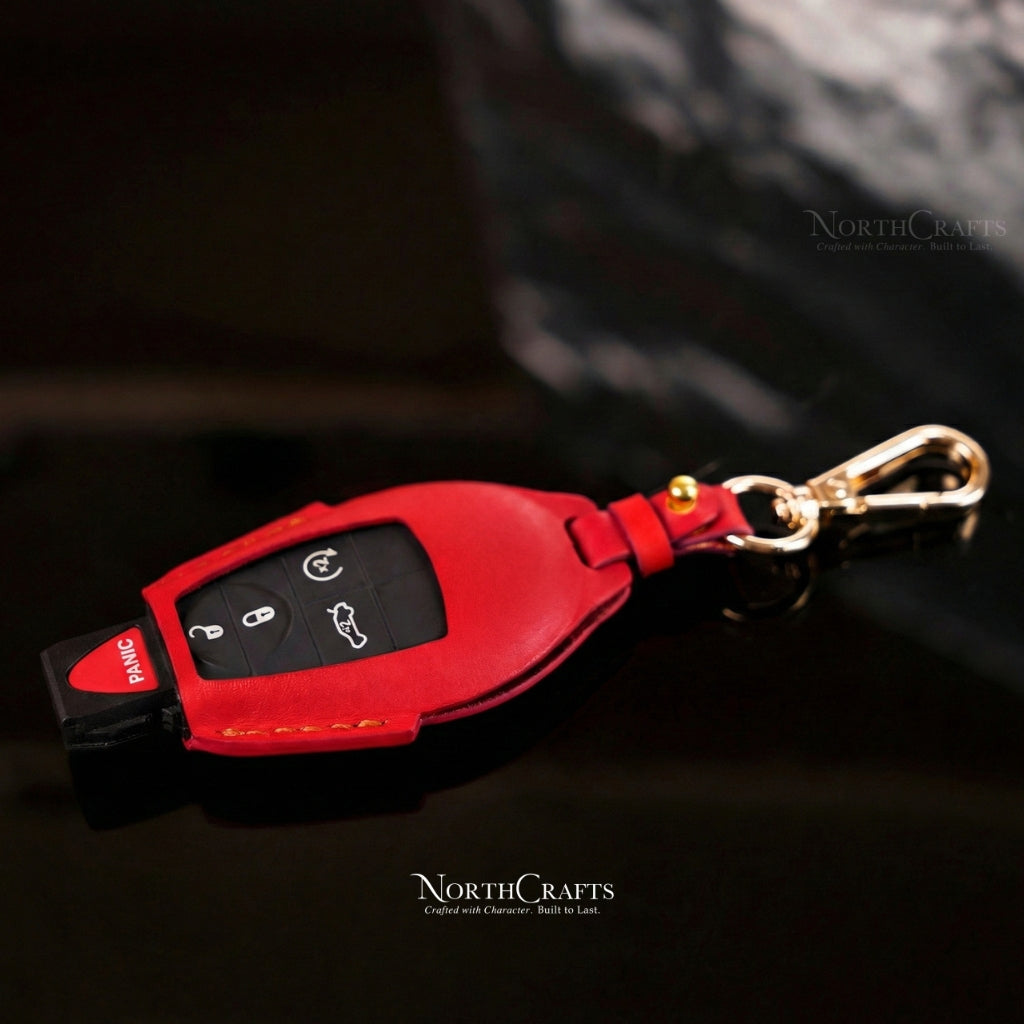 Leather Key Fob Cover for Chrysler Dodge Jeep - Challenger Charger Durango Grand Caravan Journey Magnum Ram Commander Grand Cherokee | NorthCrafts