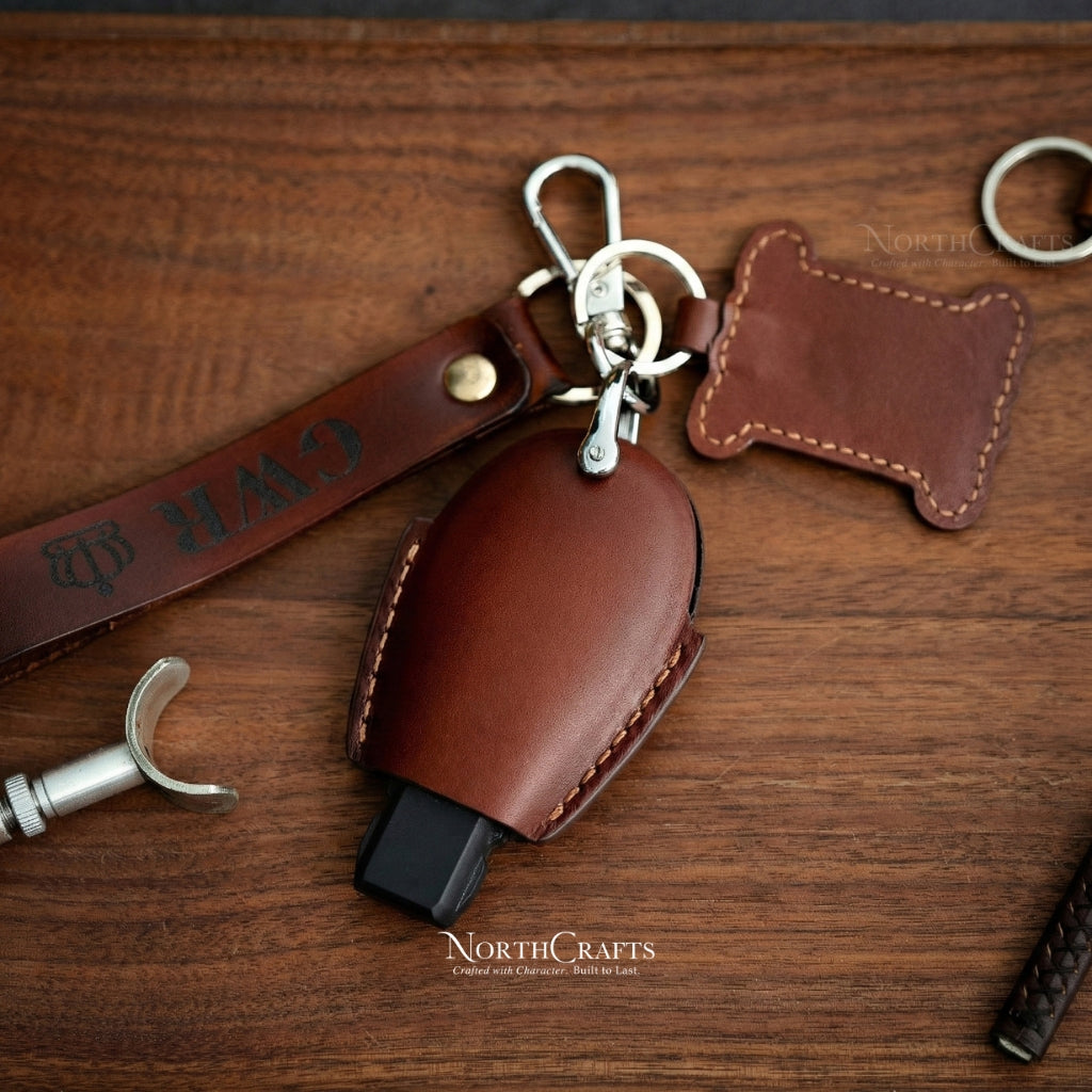 Leather Key Fob Cover for Chrysler Dodge Jeep - Challenger Charger Durango Grand Caravan Journey Magnum Ram Commander Grand Cherokee | NorthCrafts