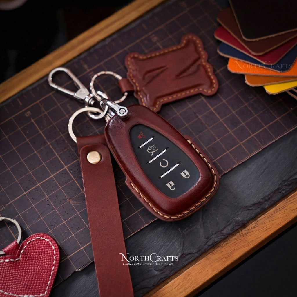 Leather Key Fob Cover for Chevrolet Blazer Bolt Camaro Cruze Equinox Malibu Sonic Spark Trailblazer Traverse Trax Volt Buick Encore | NorthCrafts