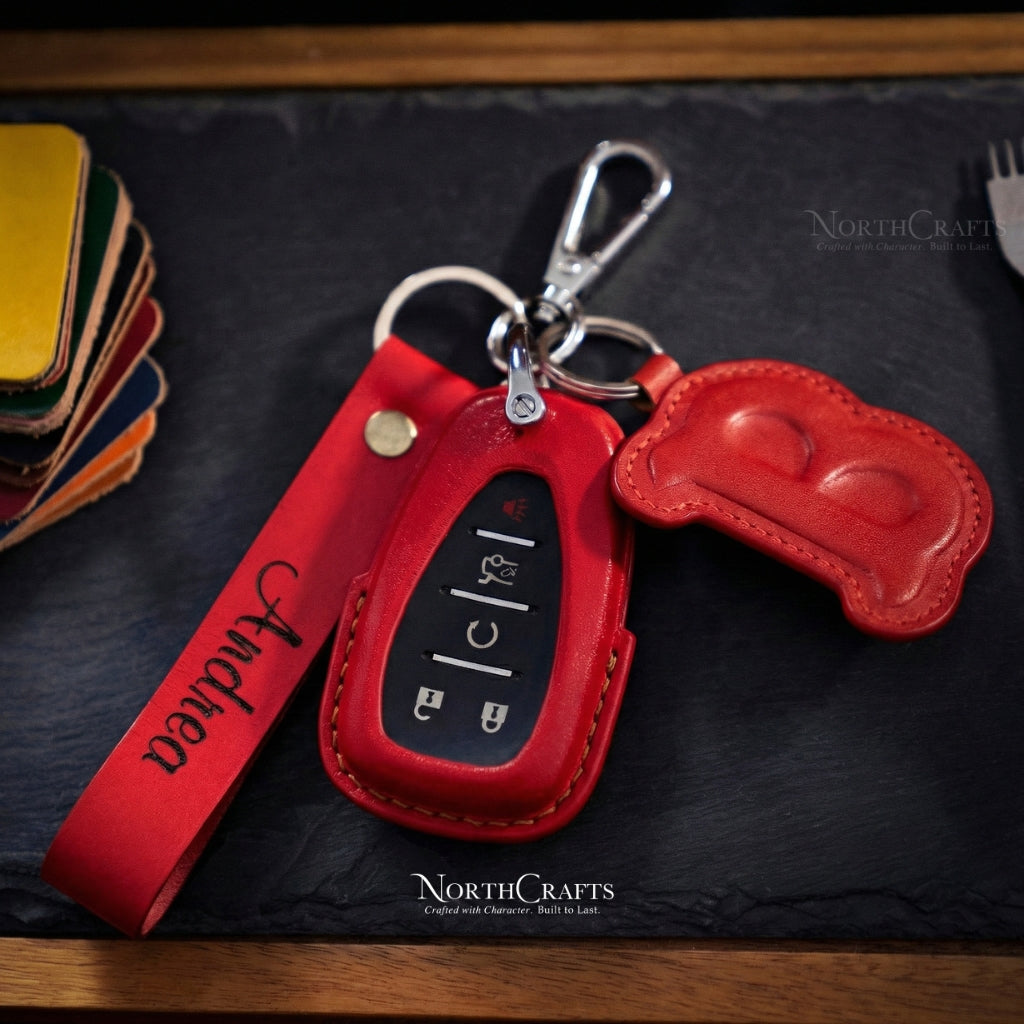 Leather Key Fob Cover for Chevrolet Blazer Bolt Camaro Cruze Equinox Malibu Sonic Spark Trailblazer Traverse Trax Volt Buick Encore | NorthCrafts