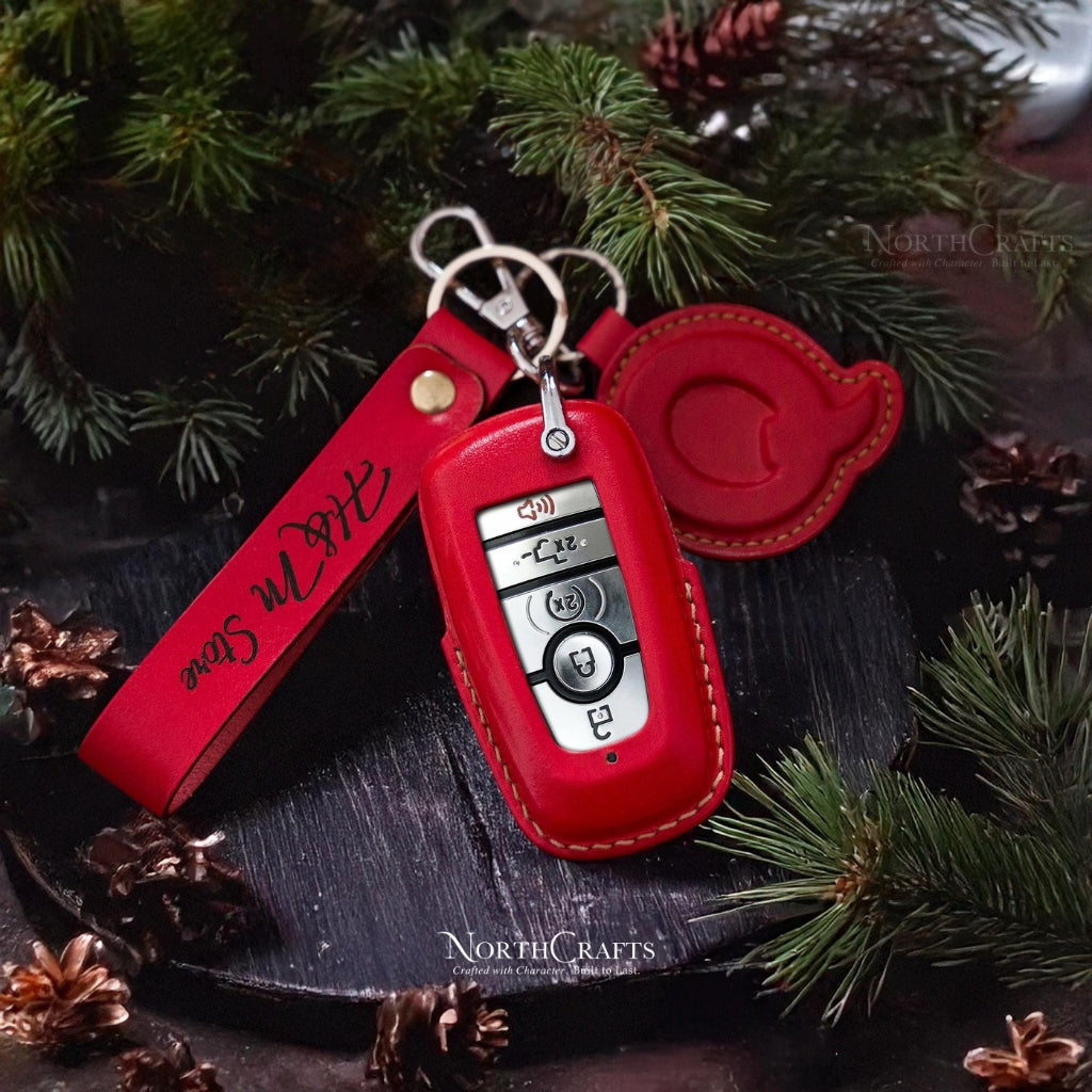 Leather Key Fob Cover for Ford Bronco Mustang F-150 Explorer Escape Edge | NorthCrafts