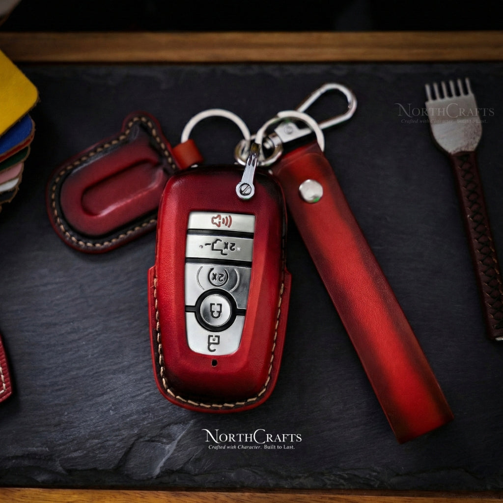 Leather Key Fob Cover for Ford Bronco Mustang F-150 Explorer Escape Edge | NorthCrafts