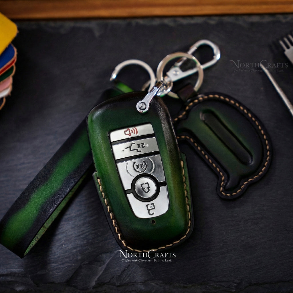 Leather Key Fob Cover for Ford Bronco Mustang F-150 Explorer Escape Edge | NorthCrafts