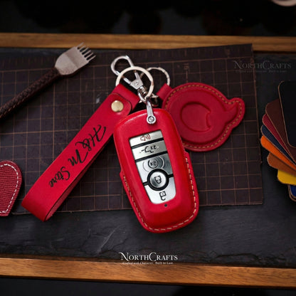 Leather Key Fob Cover for Ford Bronco Explorer Mustang Fusion Escape F-150 F-250 F-350 F-450 F-550 Edge Premium | NorthCrafts