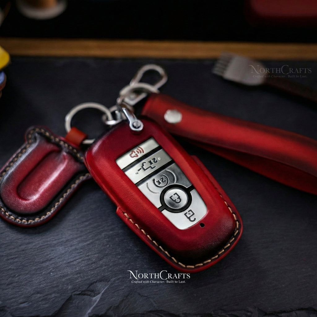 Leather Key Fob Cover for Ford Bronco Explorer Mustang Fusion Escape F-150 F-250 F-350 F-450 F-550 Edge Premium | NorthCrafts