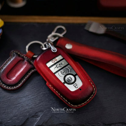 Leather Key Fob Cover for Ford Bronco Explorer Mustang Fusion Escape F-150 F-250 F-350 F-450 F-550 Edge Premium | NorthCrafts