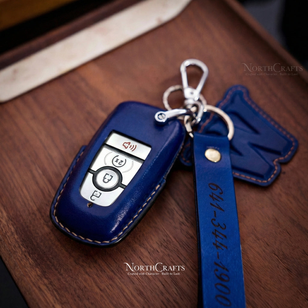 Leather Key Fob Cover for Ford Bronco Explorer Mustang Fusion Escape F-150 F-250 F-350 F-450 F-550 Edge Premium | NorthCrafts