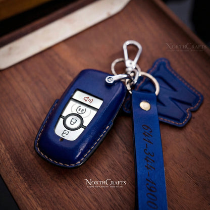 Leather Key Fob Cover for Ford Bronco Explorer Mustang Fusion Escape F-150 F-250 F-350 F-450 F-550 Edge Premium | NorthCrafts