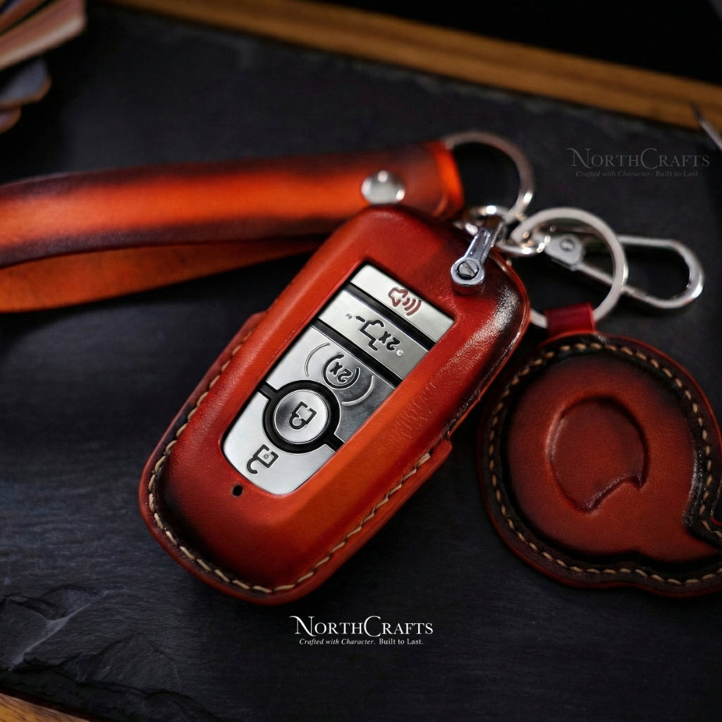 Leather Key Fob Cover for Ford Bronco Explorer Mustang Fusion Escape F-150 F-250 F-350 F-450 F-550 Edge Premium | NorthCrafts