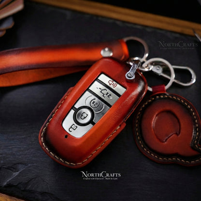 Leather Key Fob Cover for Ford Bronco Explorer Mustang Fusion Escape F-150 F-250 F-350 F-450 F-550 Edge Premium | NorthCrafts
