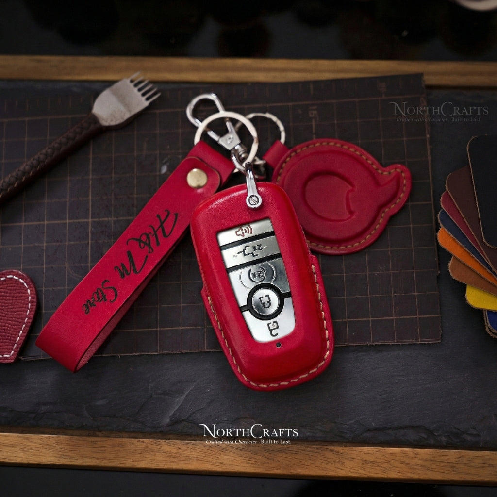 Leather Key Fob Cover for Ford Bronco Explorer Mustang Fusion Escape F-150 F-250 F-350 Edge | NorthCrafts