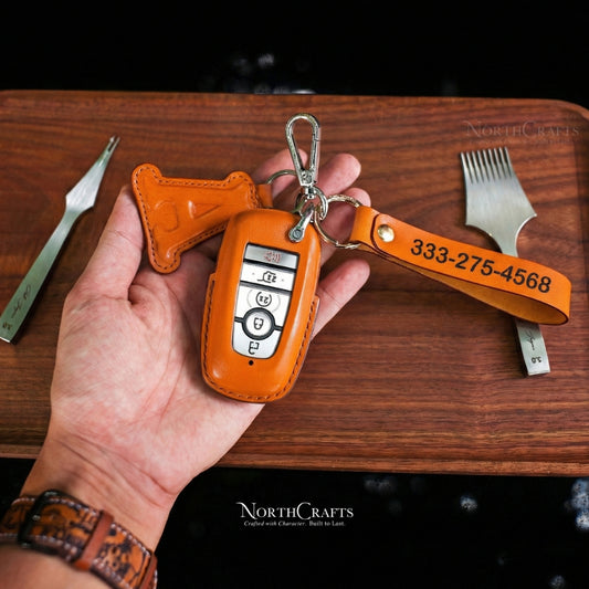 Leather Key Fob Cover for Ford Bronco Explorer Mustang Fusion Escape F-150 F-250 F-350 F-450 F-550 Edge Premium | NorthCrafts