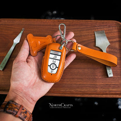 Leather Key Fob Cover for Ford Bronco Explorer Escape Expedition Edge Raptor F-150 F-250 F-350 F-450 F-550 Fusion Mustang Complete | NorthCrafts