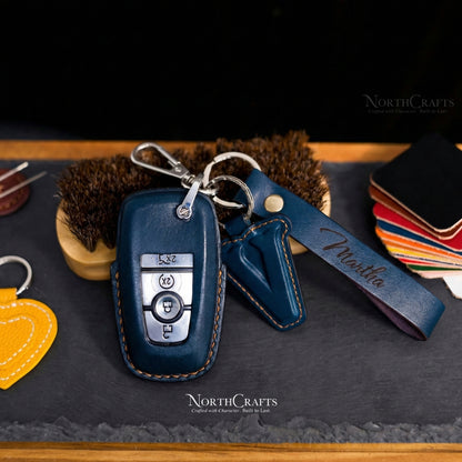 Leather Key Fob Cover for Ford Bronco Explorer Escape Expedition Edge Raptor F-150 F-250 F-350 F-450 F-550 Fusion Mustang Complete | NorthCrafts