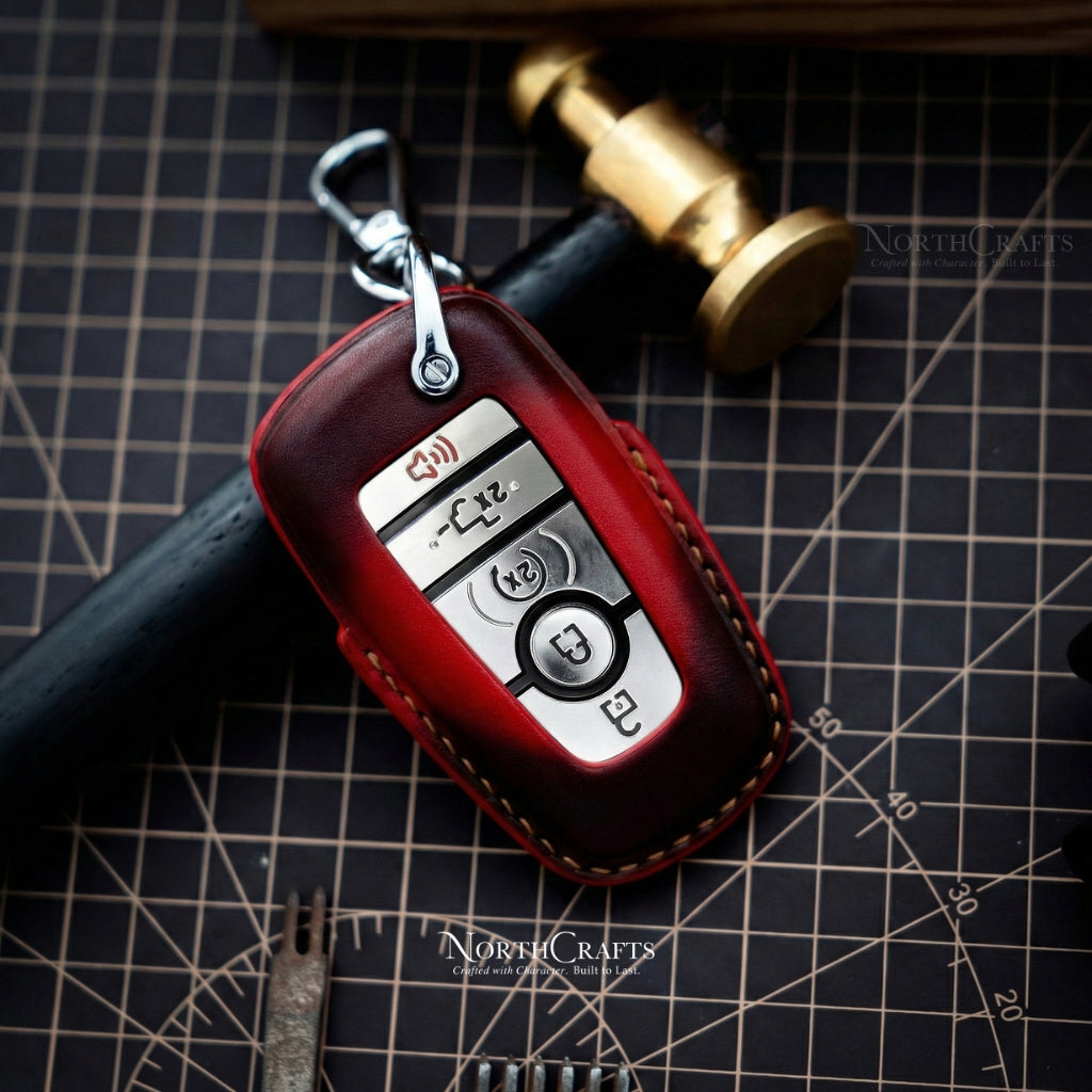 Leather Key Fob Cover for Ford Bronco Explorer Escape Expedition Edge Raptor F-150 F-250 F-350 F-450 F-550 Fusion Mustang Complete | NorthCrafts