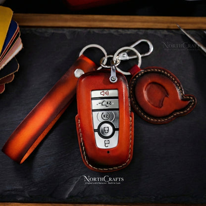 Leather Key Fob Cover for Ford Bronco Explorer Mustang Fusion Escape F-150 F-250 F-350 F-450 F-550 Edge Edition | NorthCrafts
