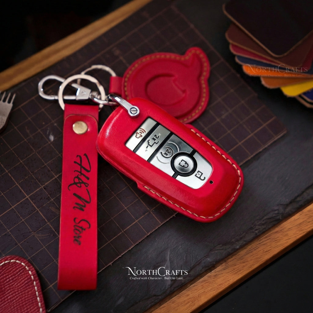 Leather Key Fob Cover for Ford Bronco Explorer Mustang Fusion Escape F-150 F-250 F-350 F-450 F-550 Edge Edition | NorthCrafts
