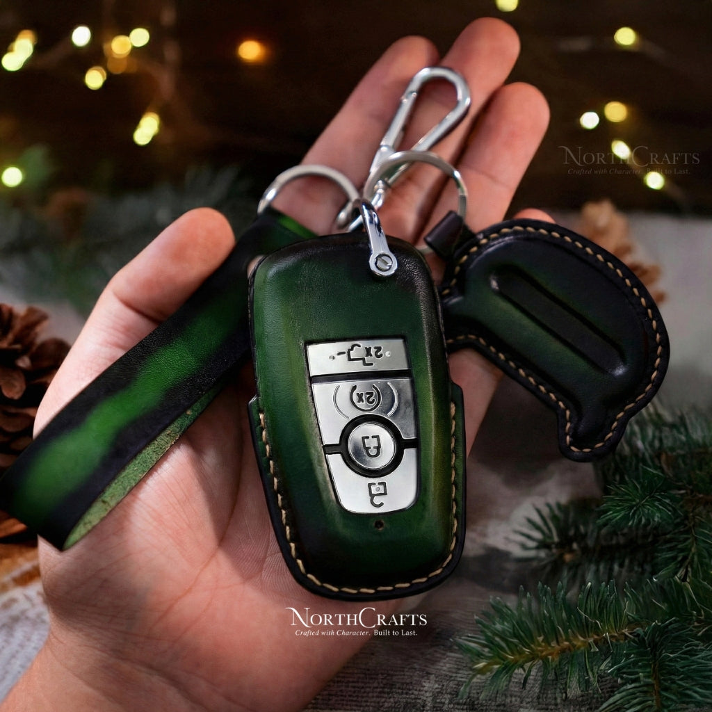 Leather Key Fob Cover for Ford Bronco Explorer Escape Expedition Edge Raptor F-150 F-250 F-350 Fusion Mustang | NorthCrafts