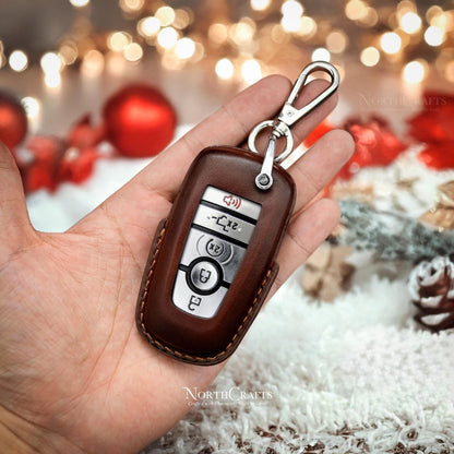 Leather Key Fob Cover for Ford Bronco Explorer Escape Expedition Edge Raptor F-150 F-250 F-350 Fusion Mustang | NorthCrafts