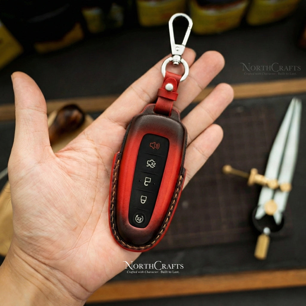 Leather Key Fob Cover for Ford Lincoln - Edge Escape Explorer Focus Flex Taurus Fusion MKS MKT MKX | NorthCrafts