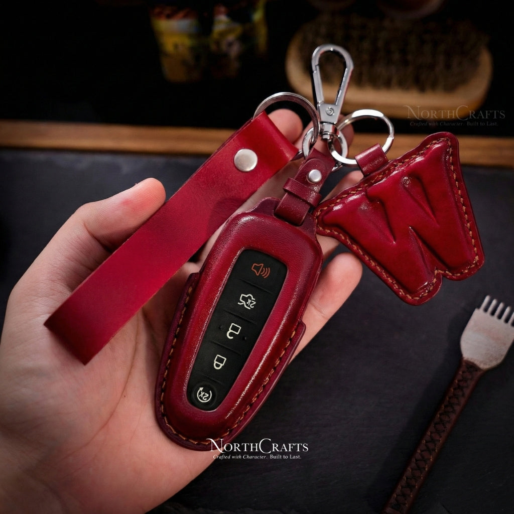 Leather Key Fob Cover for Ford Lincoln - Edge Escape Explorer Focus Flex Taurus Fusion MKS MKT MKX | NorthCrafts