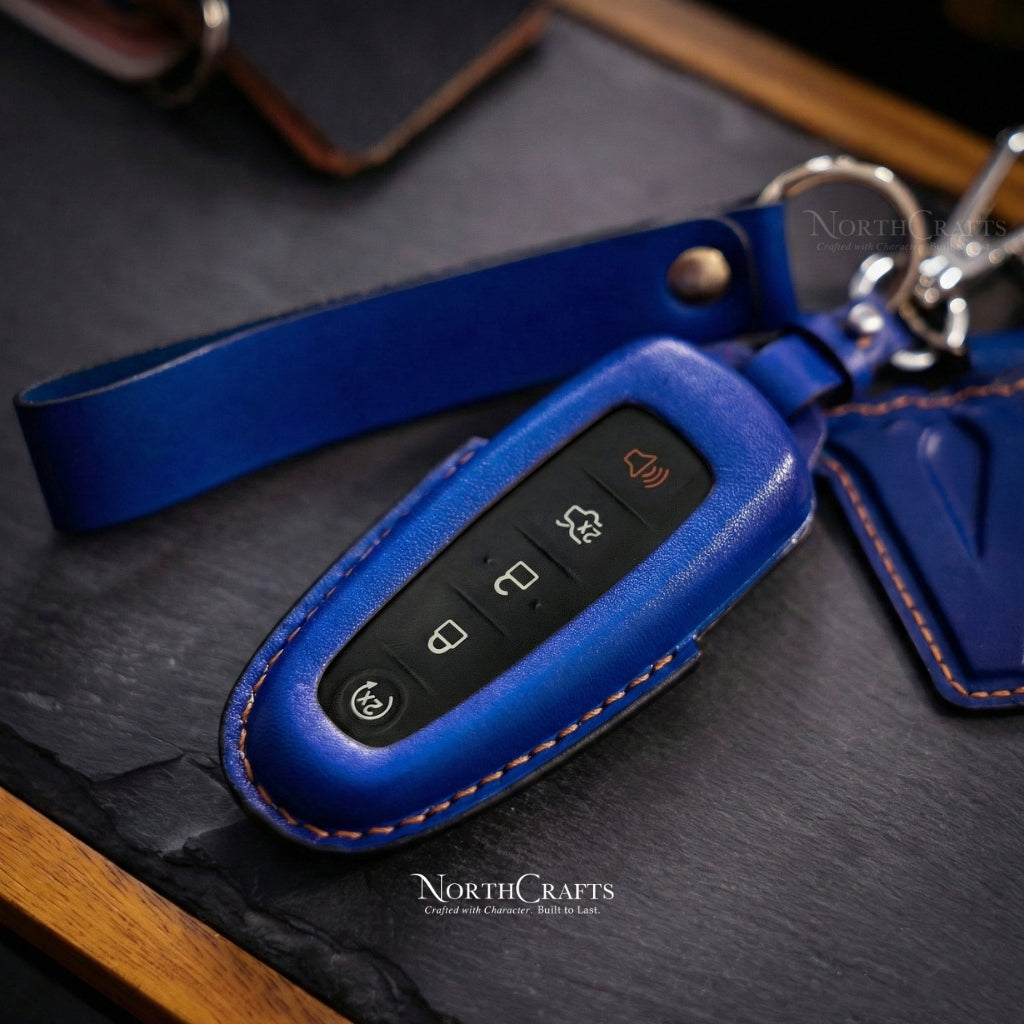 Leather Key Fob Cover for Ford Lincoln - Edge Escape Explorer Focus Flex Taurus Fusion MKS MKT MKX | NorthCrafts