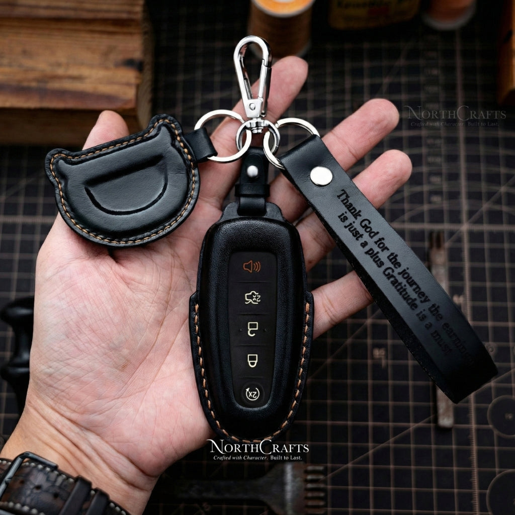 Leather Key Fob Cover for Ford Lincoln - Edge Escape Explorer Focus Flex Taurus Fusion MKS MKT MKX | NorthCrafts