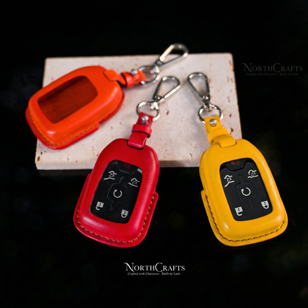 Leather Key Fob Cover for GMC Acadia Sierra Terrain Yukon Denali Chevrolet Silverado Suburban Tahoe | NorthCrafts