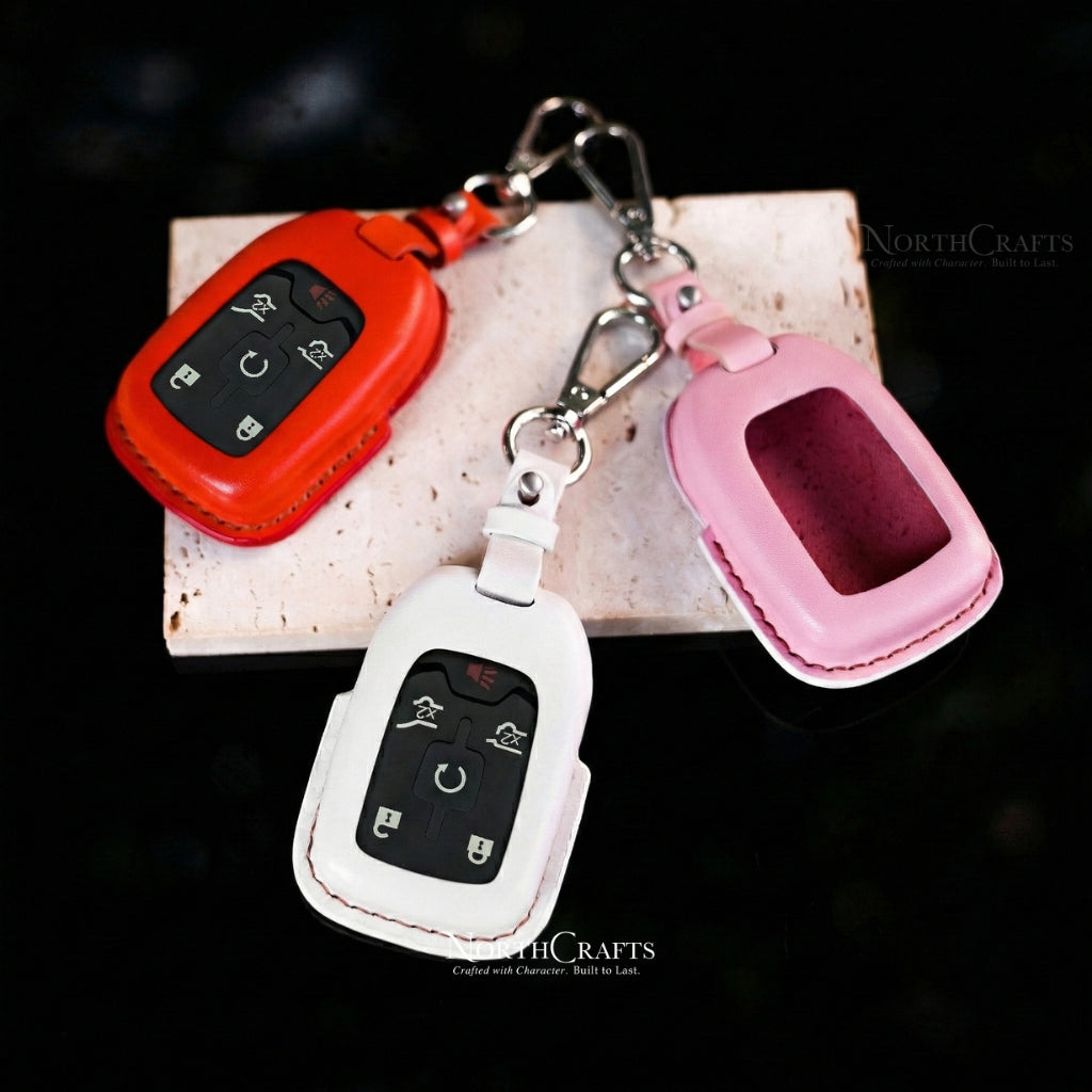 Leather Key Fob Cover for GMC Acadia Sierra Terrain Yukon Denali Chevrolet Silverado Suburban Tahoe | NorthCrafts