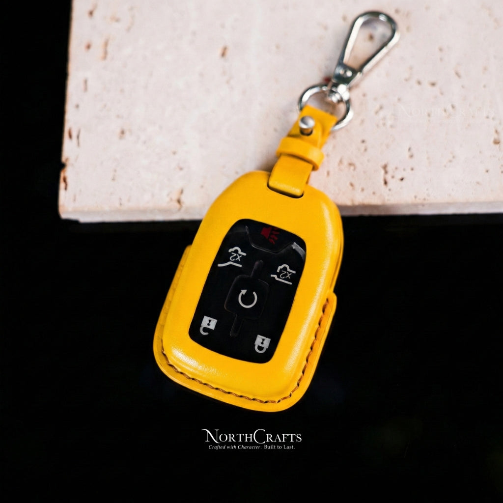 Leather Key Fob Cover for GMC Acadia Sierra Terrain Yukon Denali Chevrolet Silverado Suburban Tahoe | NorthCrafts