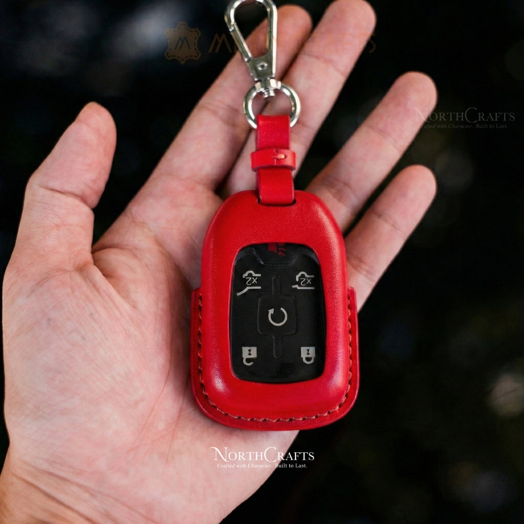 Leather Key Fob Cover for GMC Acadia Sierra Terrain Yukon Denali Chevrolet Silverado Suburban Tahoe | NorthCrafts