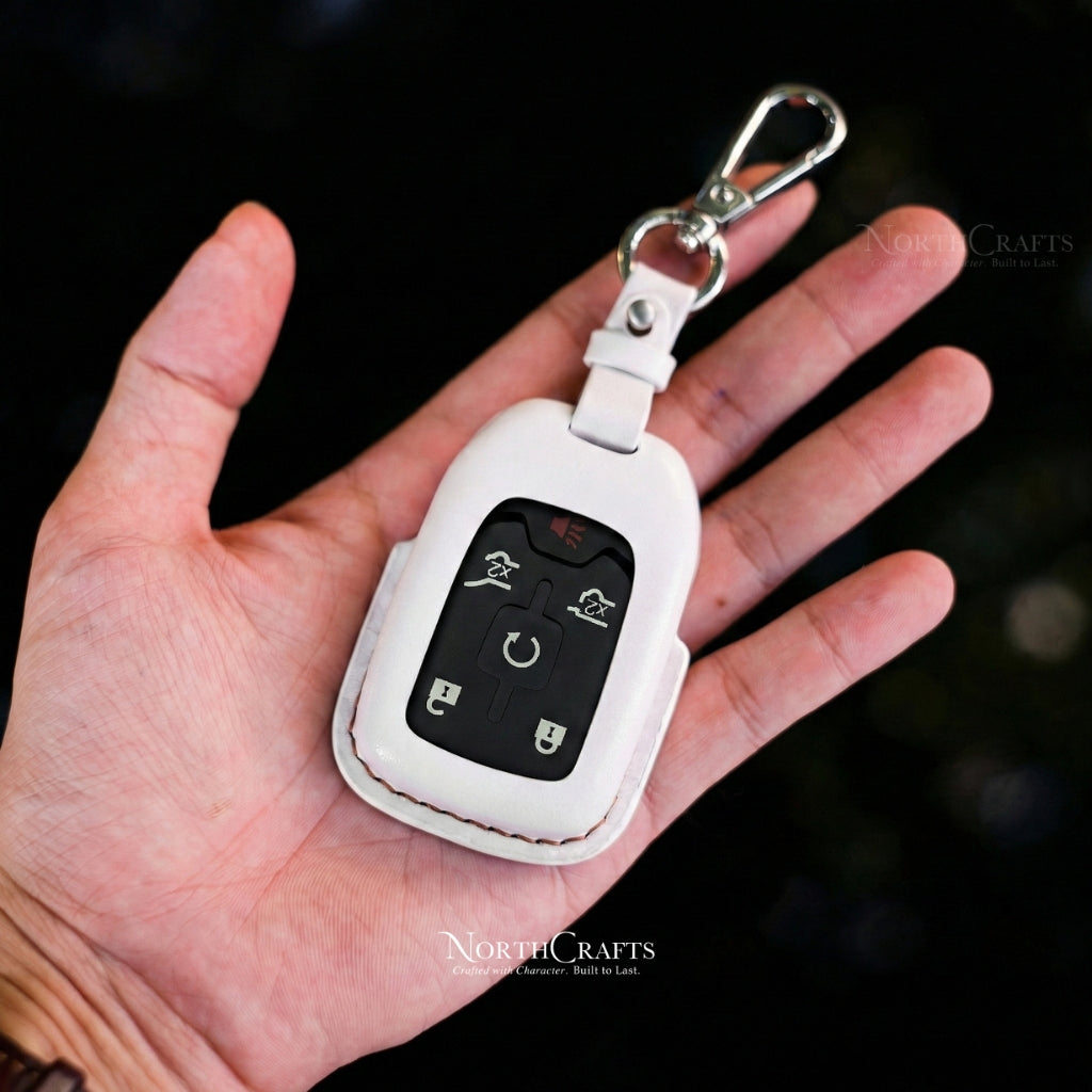 Leather Key Fob Cover for GMC Acadia Sierra Terrain Yukon Denali Chevrolet Silverado Suburban Tahoe | NorthCrafts