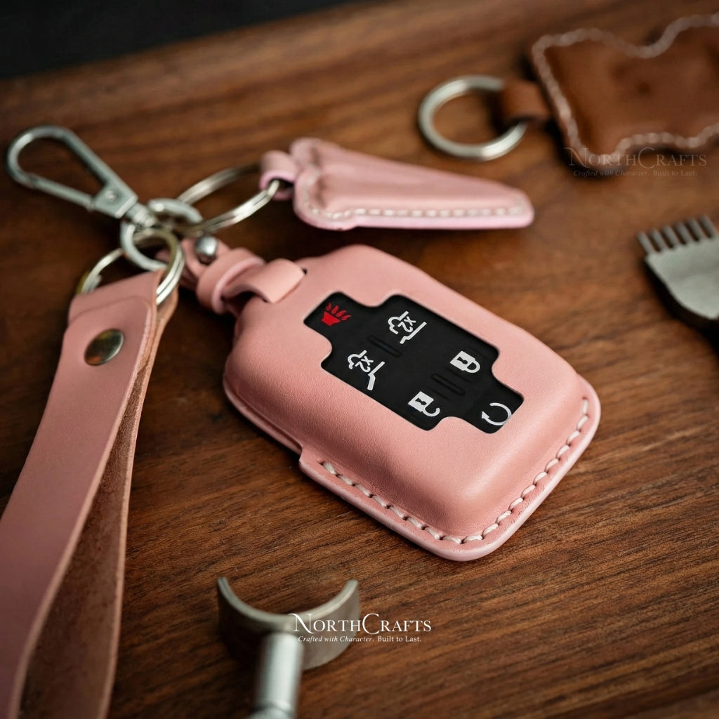 Leather Key Fob Cover for GMC Yukon Sierra & Chevrolet Tahoe Suburban Silverado | NorthCrafts