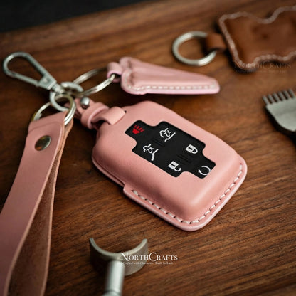 Leather Key Fob Cover for GMC Yukon Sierra & Chevrolet Tahoe Suburban Silverado | NorthCrafts