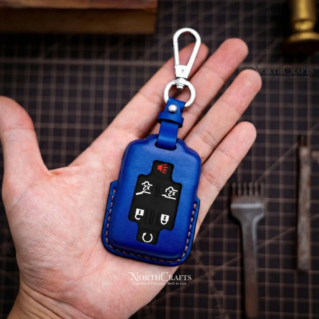 Leather Key Fob Cover for GMC Yukon Sierra & Chevrolet Tahoe Suburban Silverado | NorthCrafts