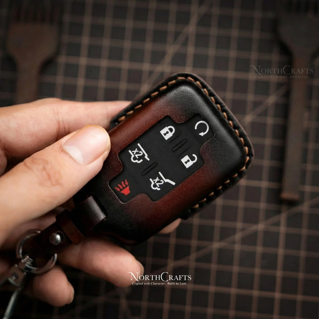 Leather Key Fob Cover for GMC Yukon Sierra & Chevrolet Tahoe Suburban Silverado | NorthCrafts