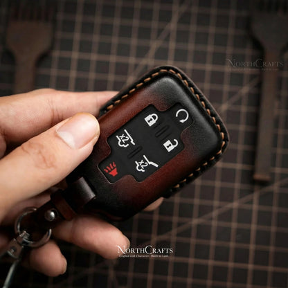 Leather Key Fob Cover for GMC Yukon Sierra & Chevrolet Tahoe Suburban Silverado | NorthCrafts