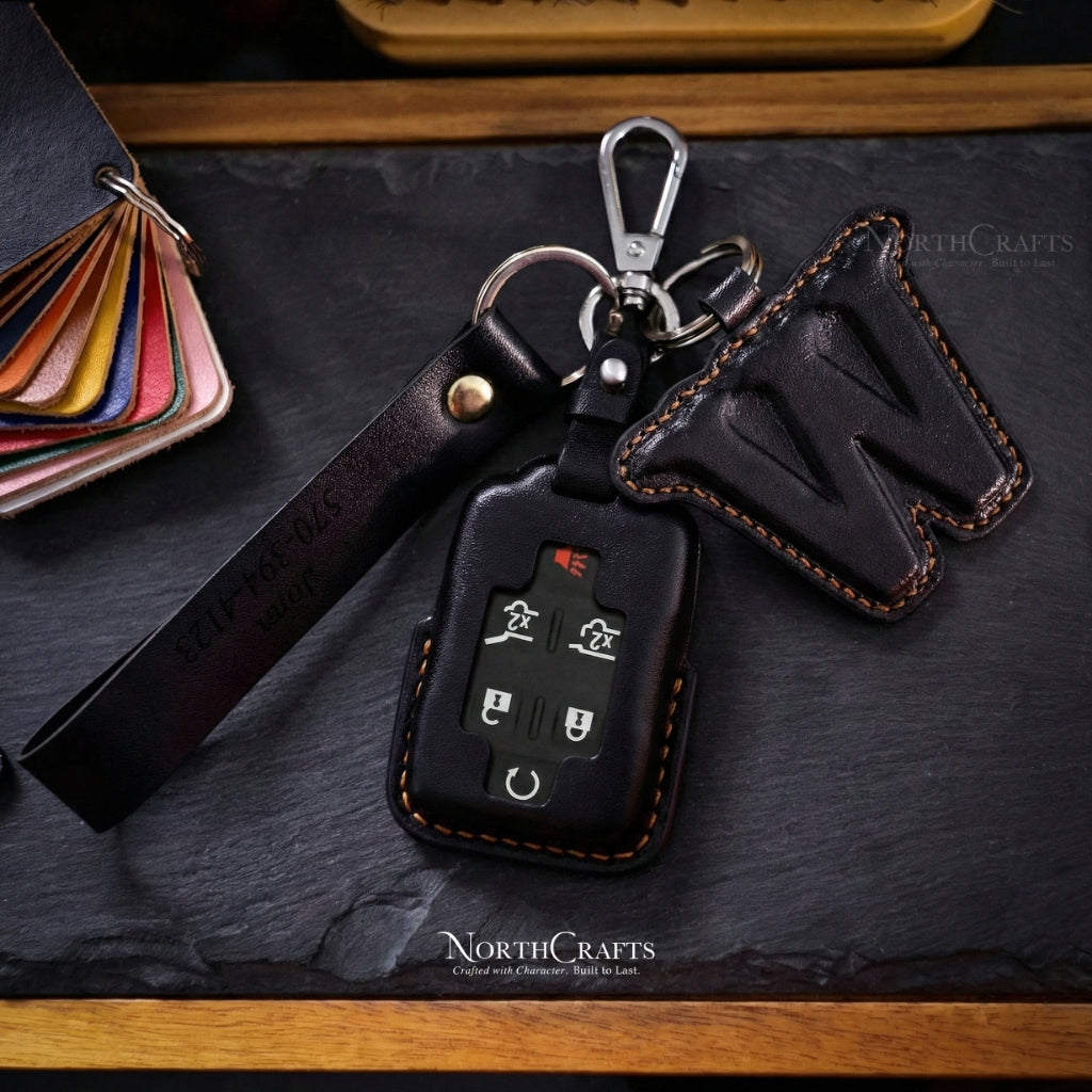 Leather Key Fob Cover for GMC Yukon Sierra & Chevrolet Tahoe Suburban Silverado | NorthCrafts